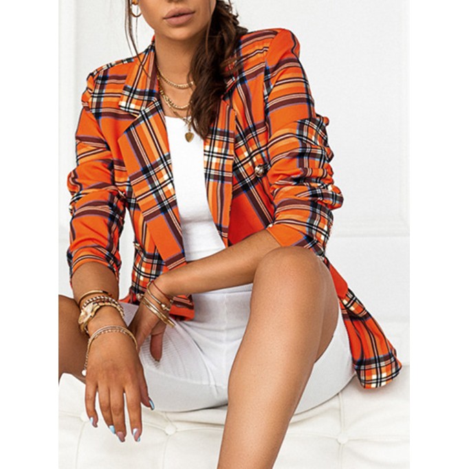 Checkered slim fitting short suit jacket