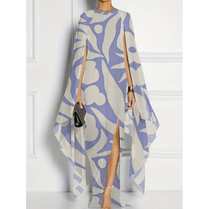 Chiffon print cape cape dress elegant dress