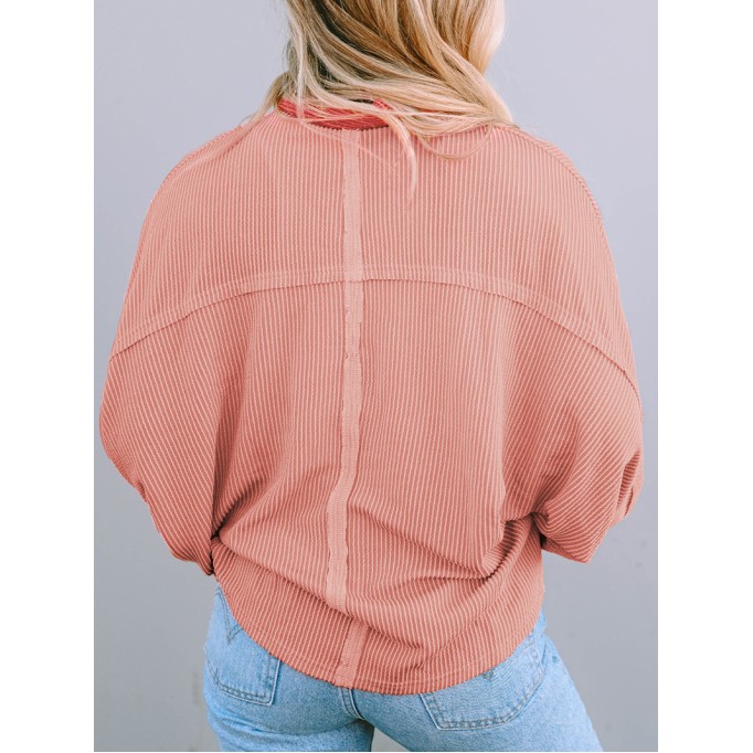 Contrast Corduroy Chest Pocket Button Top