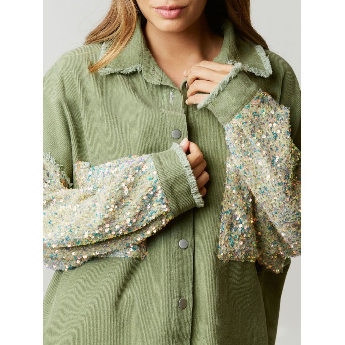 Corduroy Sequin Patchwork Long Sleeve Jacket