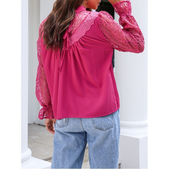 Decorative lace standing collar elegant shirt