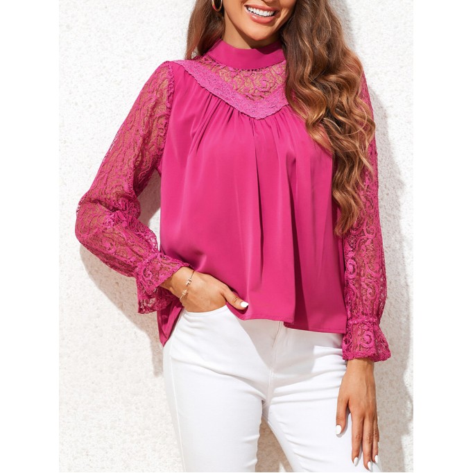 Decorative lace standing collar elegant shirt