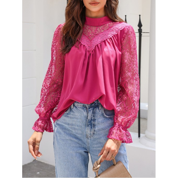 Decorative lace standing collar elegant shirt