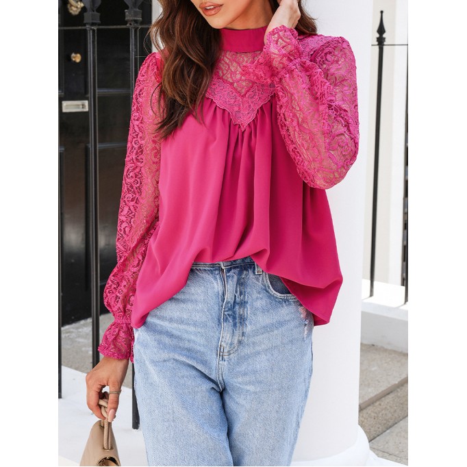 Decorative lace standing collar elegant shirt