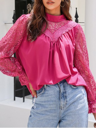 Decorative lace standing collar elegant shirt