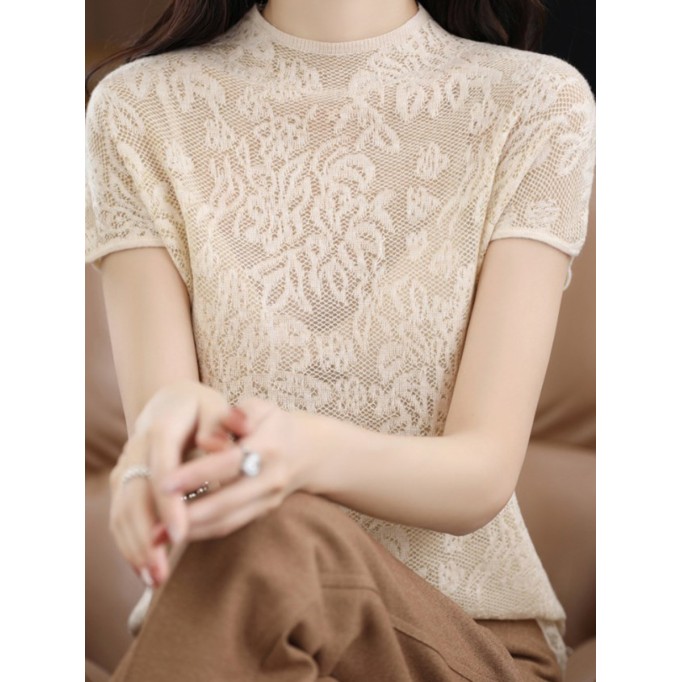 Elegant lace short-sleeved T-shirt