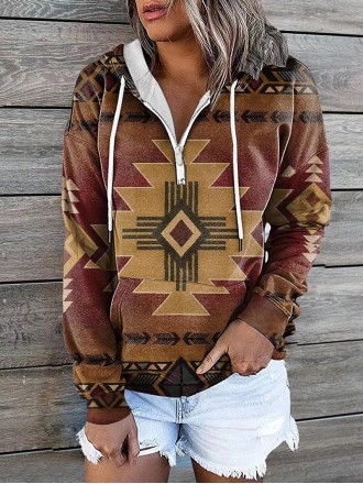 Ethnic printed hooded sweater top