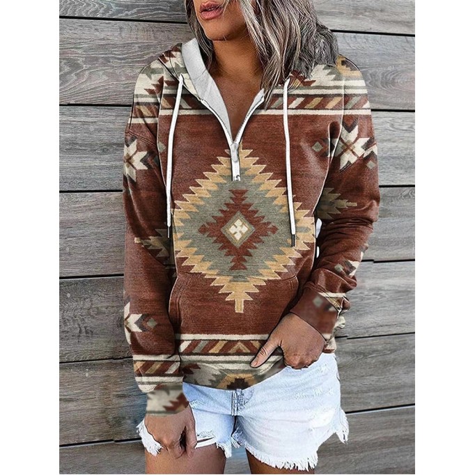 Ethnic printed hooded sweater top