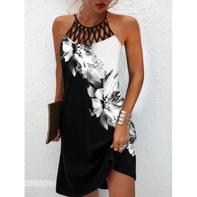 Ethnic printed mesh sleeveless casual dress