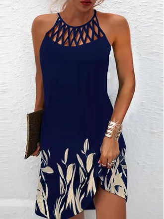 Ethnic printed mesh sleeveless casual dress