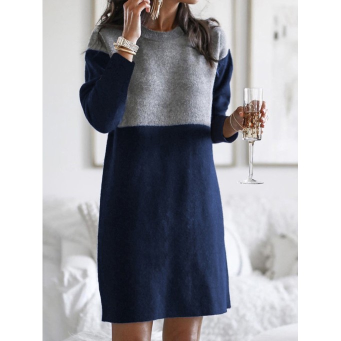 Fashion Patchwork Solid Patchwork O Neck Long Sleeve Dresses