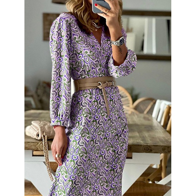 Fashion Print Patchwork V Neck Waist Skirt Dresses