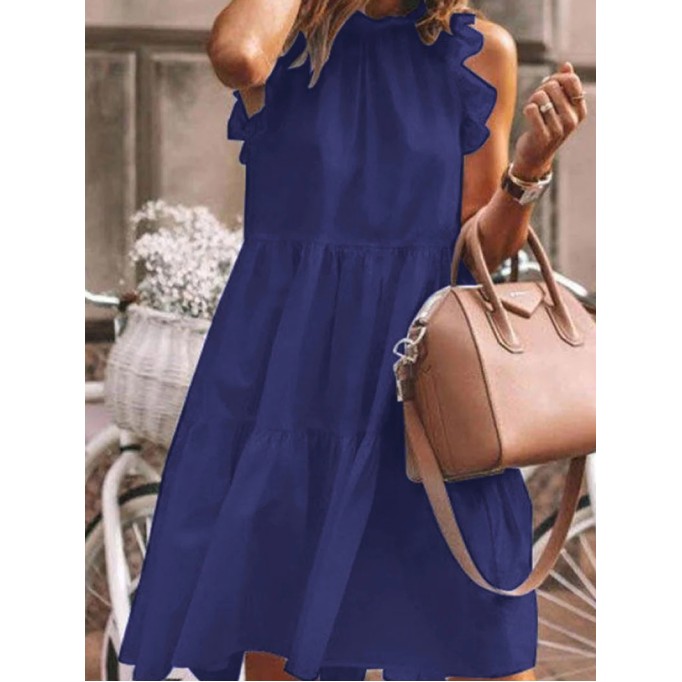 Fashion Sweet Solid Patchwork Flounce O Neck A Line Dresses