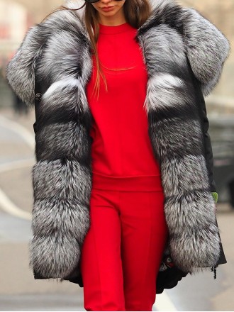 Fashionable fur collar patchwork coat