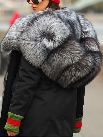 Fashionable fur collar patchwork coat