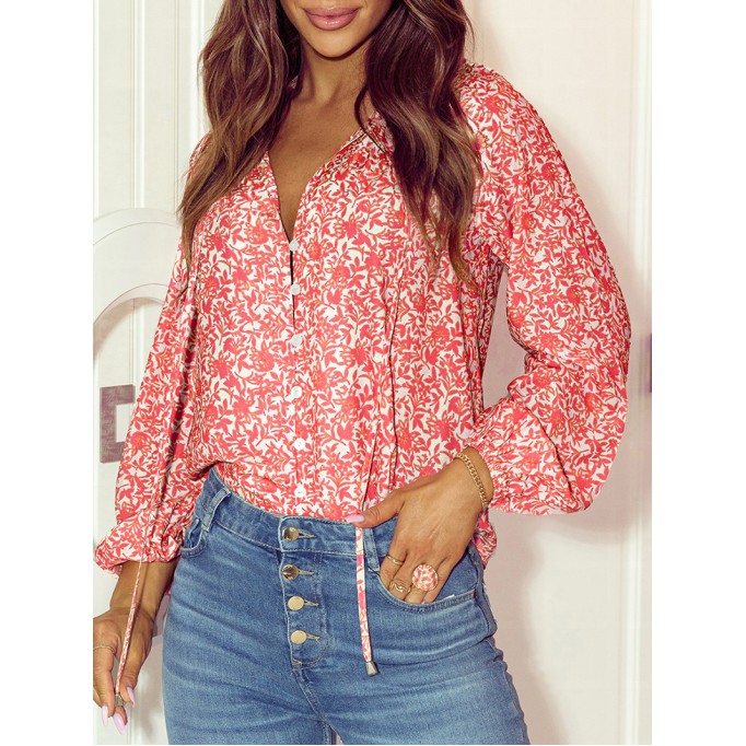 FLORAL KNOT ROUND NECK SHEATH CASUAL  SHIRTS