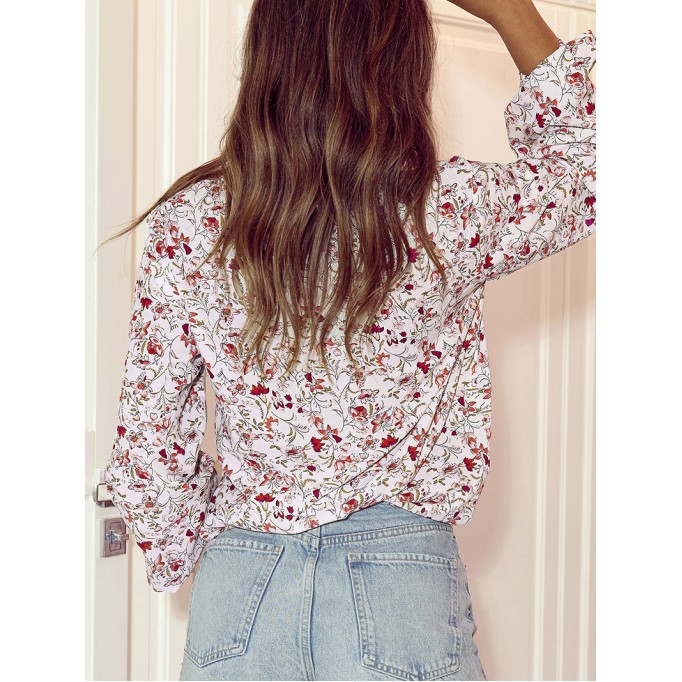 FLORAL LACE V NECK SHIFT CASUAL BLOUSE