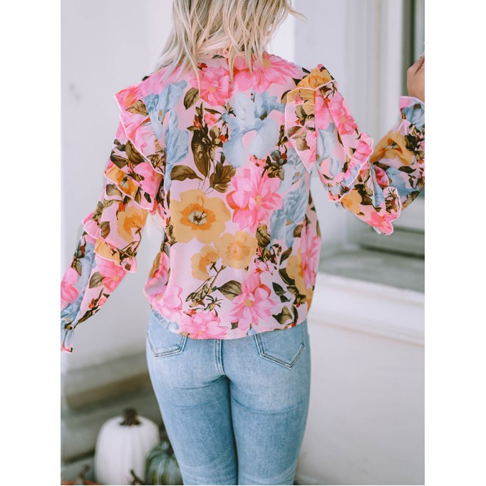 FLORAL PLEATED V NECK SHIFT CASUAL ELEGANT BLOUSE