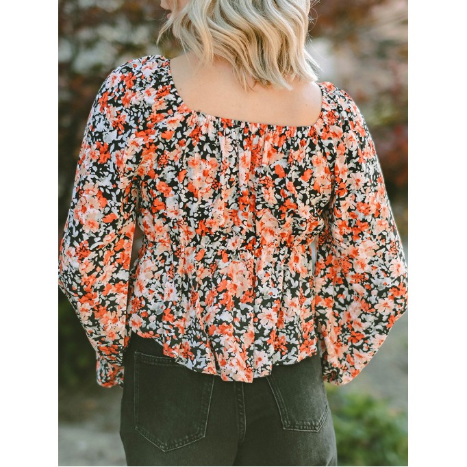 Flower pattern lace up casual top