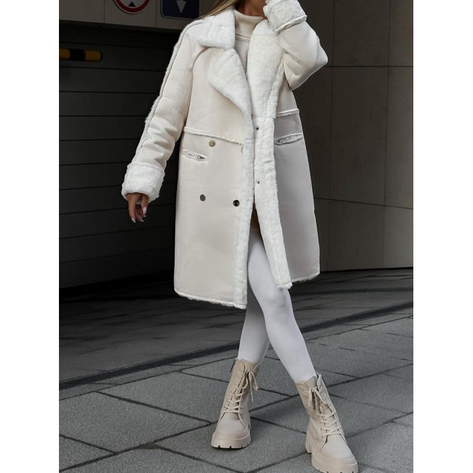 Fur suede suit collar long plush coat