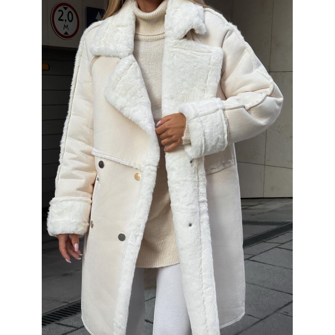 Fur suede suit collar long plush coat