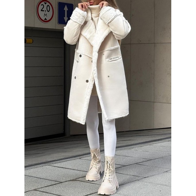 Fur suede suit collar long plush coat