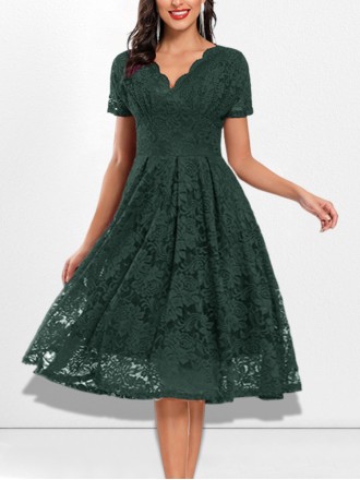 Green lace V-neck dress