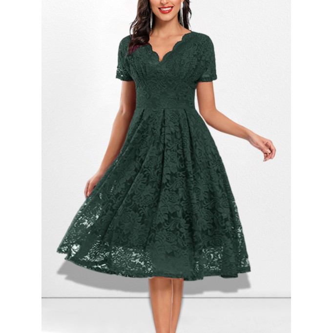 Green lace V-neck dress