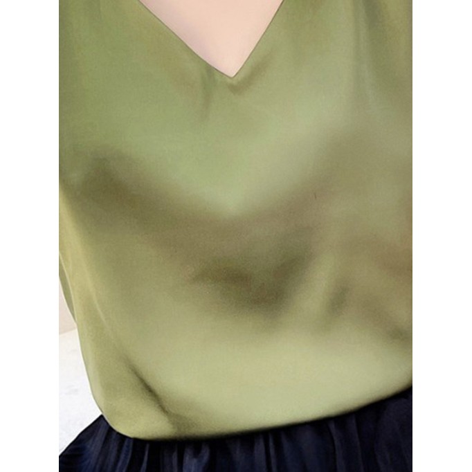 Green satin V-neck tank top