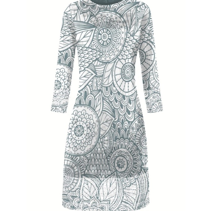 Grey crew neck pullover positioning print elegant slim-fit dress