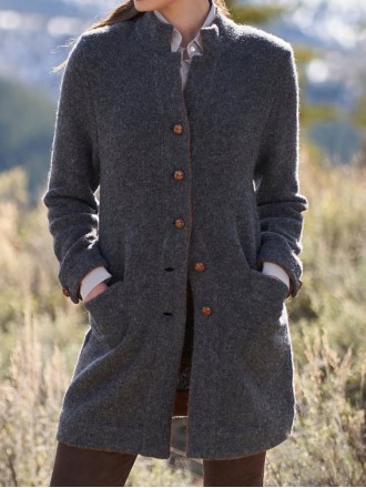 Grey stand-up collar tweed coat