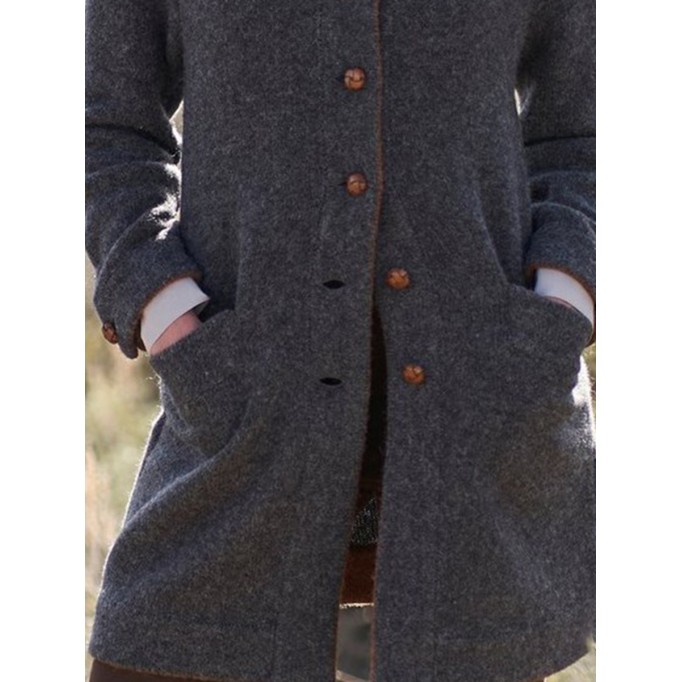 Grey stand-up collar tweed coat