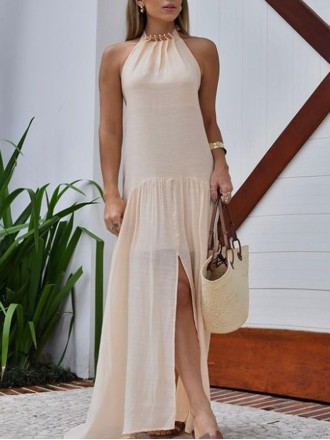 Halter dress with slit