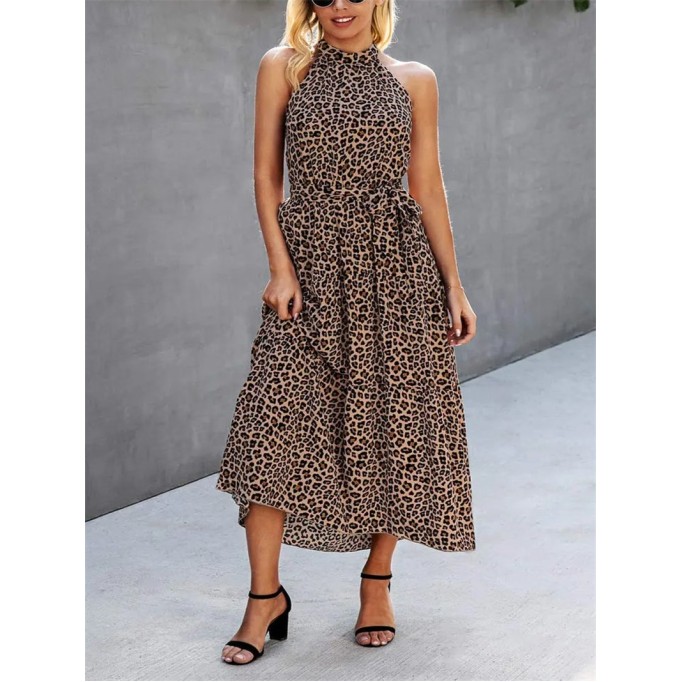 Halter Neck Floral Backless Loose Ruffle Maxi Dress