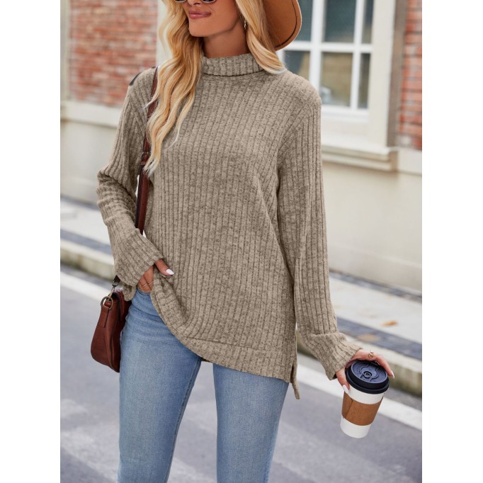 High neck loose fitting long sleeved split T-shirt top