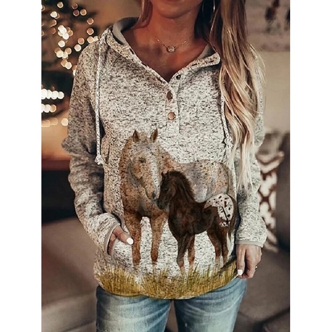 Highland Cow Plaid Print Hooded Sweatshirt