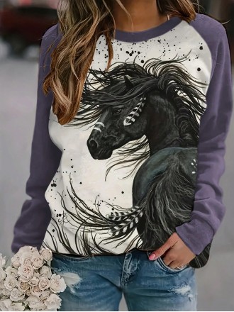 Horse Print Raglan Sleeve Sweatshirt