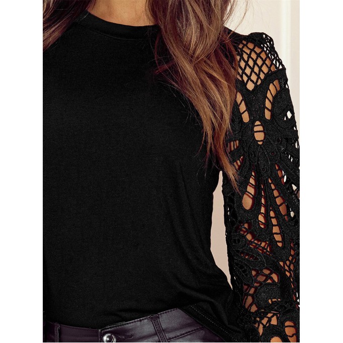 KNIT PATCH LACE FITTED ELEGANT TOP