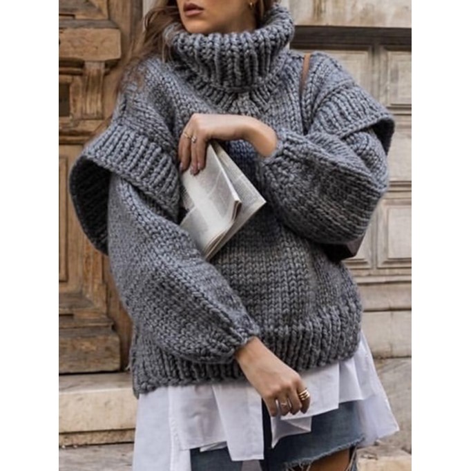 Knitted fluffy long sleeved wooden ear edge high neck sweater