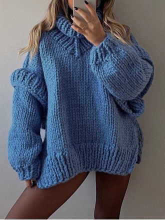 Knitted fluffy long sleeved wooden ear edge high neck sweater