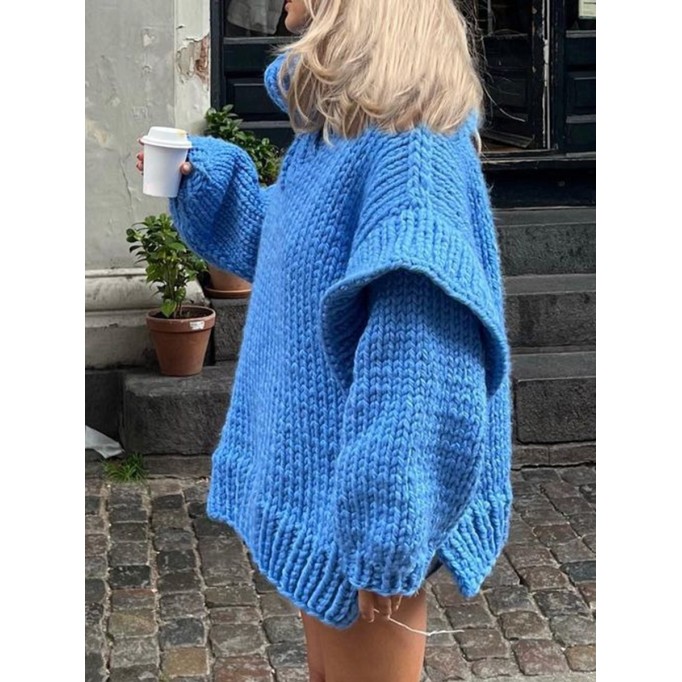 Knitted fluffy long sleeved wooden ear edge high neck sweater