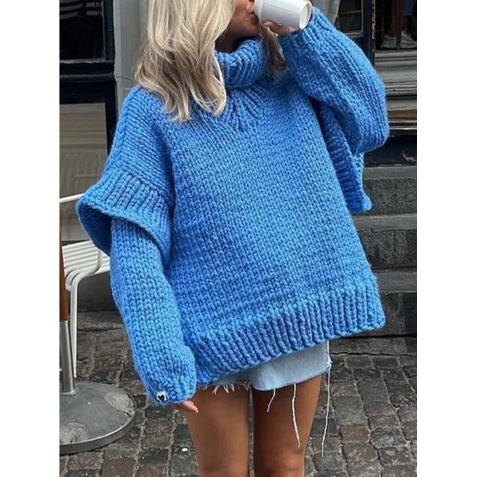 Knitted fluffy long sleeved wooden ear edge high neck sweater