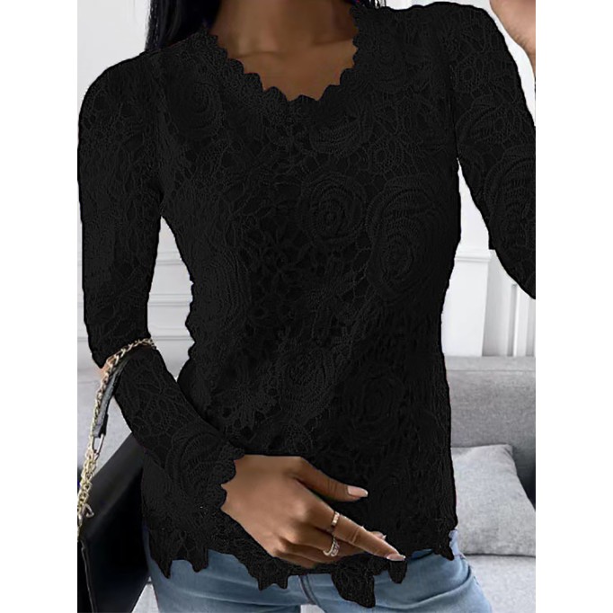 Lace crew neck long sleeve top