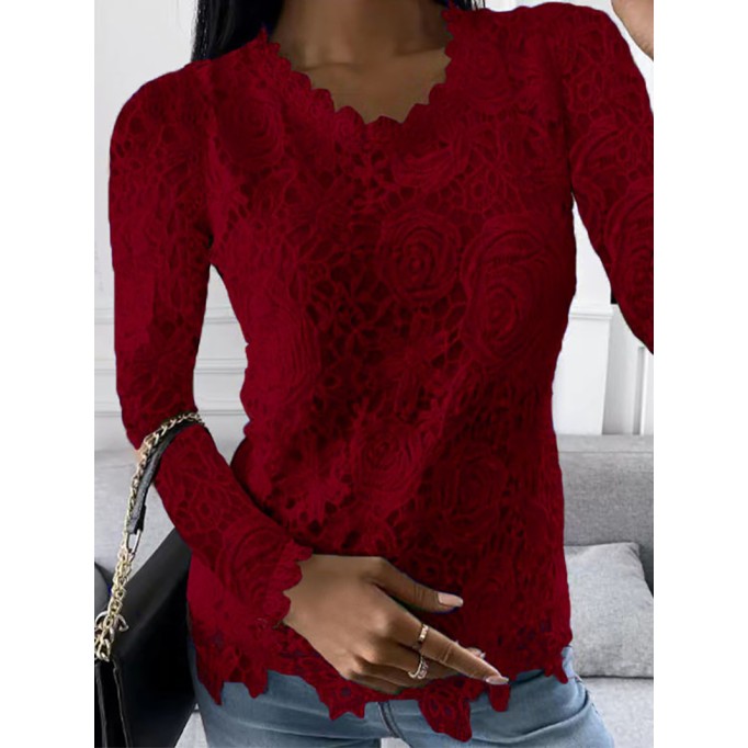 Lace crew neck long sleeve top