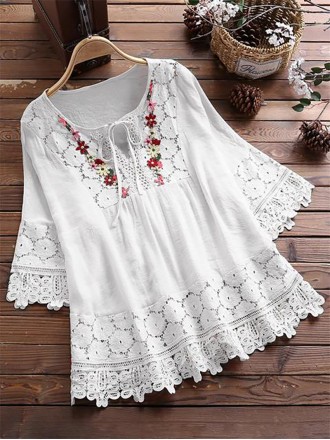 Lace elegant V-neck loose top