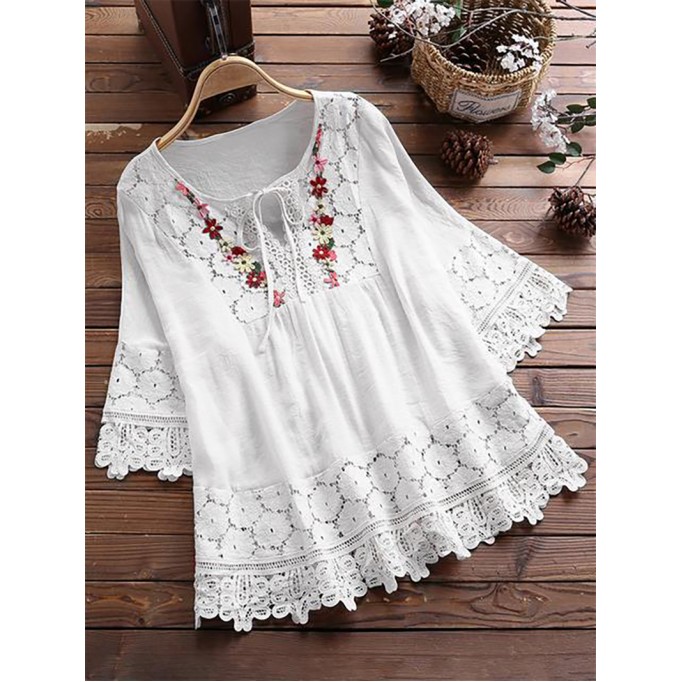 Lace elegant V-neck loose top