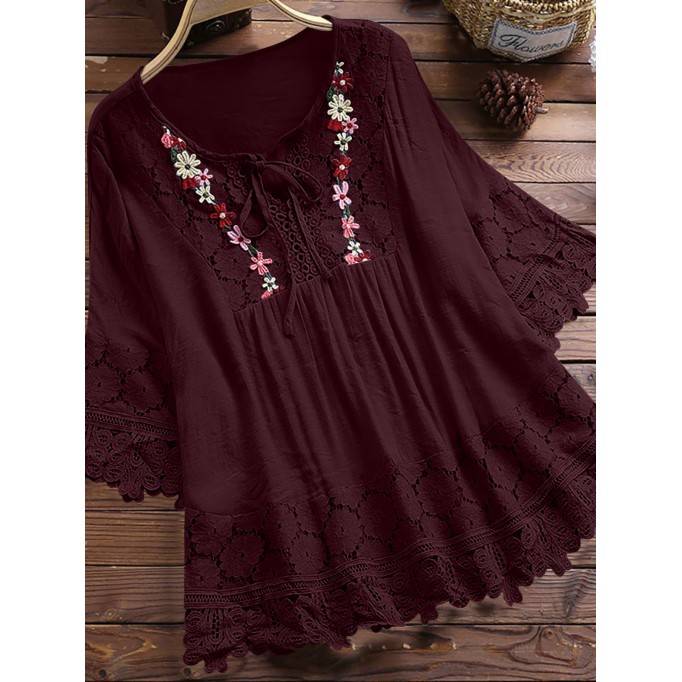 Lace elegant V-neck loose top