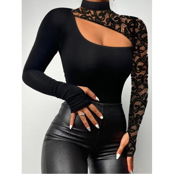 Lace Irregular Long Sleeve T-shirt