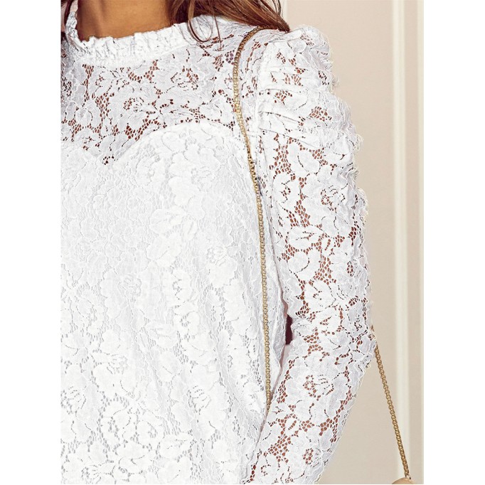 LACE RUFFLE DECORATION STAND NECK SHEATH ELEGANT BLOUSE