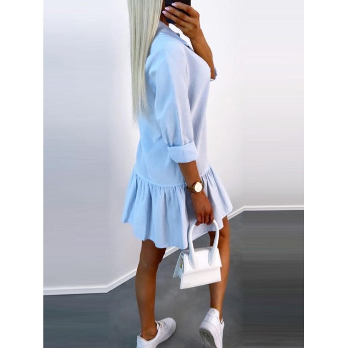 Ladies elegant loose light blue shirt dress